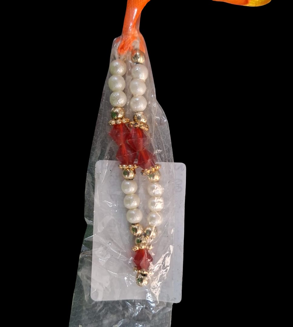 Moti mala medium red,golden colour